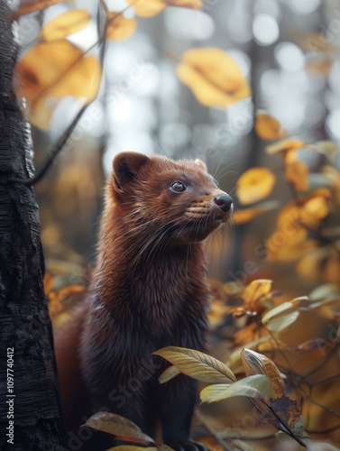 Mink, American Mink, European Mink Close Up, Wild Mammal in Temperate Forest Habitat