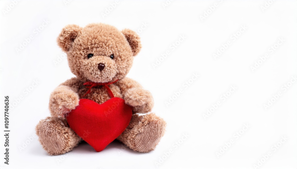 Obraz premium Adorable Valentine’s Day Teddy Bear with a Red Heart Plush. Perfect Romantic Gift Idea for Expressing Love, Care, and Affection. Cute Decoration or Thoughtful Gesture for Special Occasions
