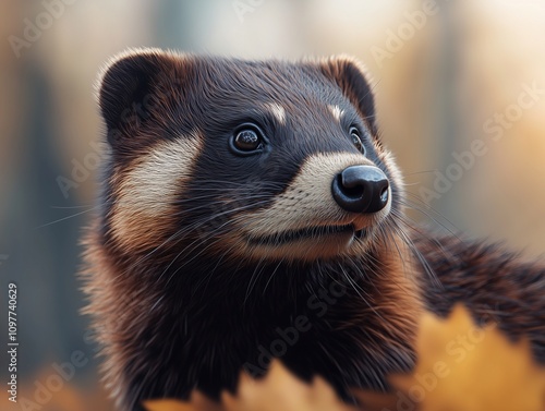 Ratel Close up in Forest, Honey Badger, Mellivora capensis