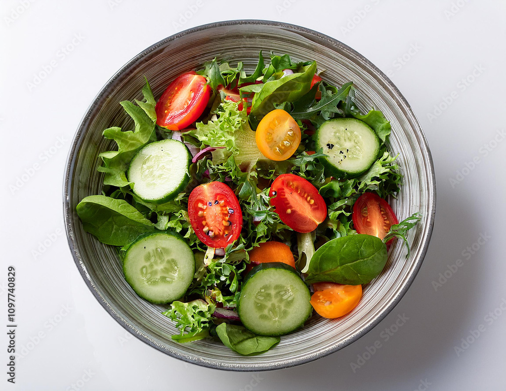 A colorful bowl of fresh salad with juicy tomatoes, crunchy cucumbers, and crisp lettuce. A colorful bowl of fresh salad with juicy tomatoes, crunchy cucumbers, and crisp lettuce.