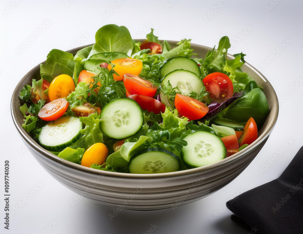 A colorful bowl of fresh salad with juicy tomatoes, crunchy cucumbers, and crisp lettuce. A colorful bowl of fresh salad with juicy tomatoes, crunchy cucumbers, and crisp lettuce.