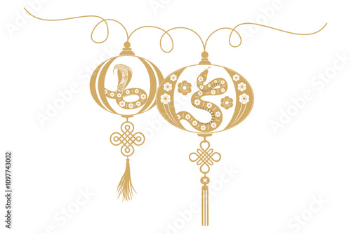 golden snake lantern, chinese new year 