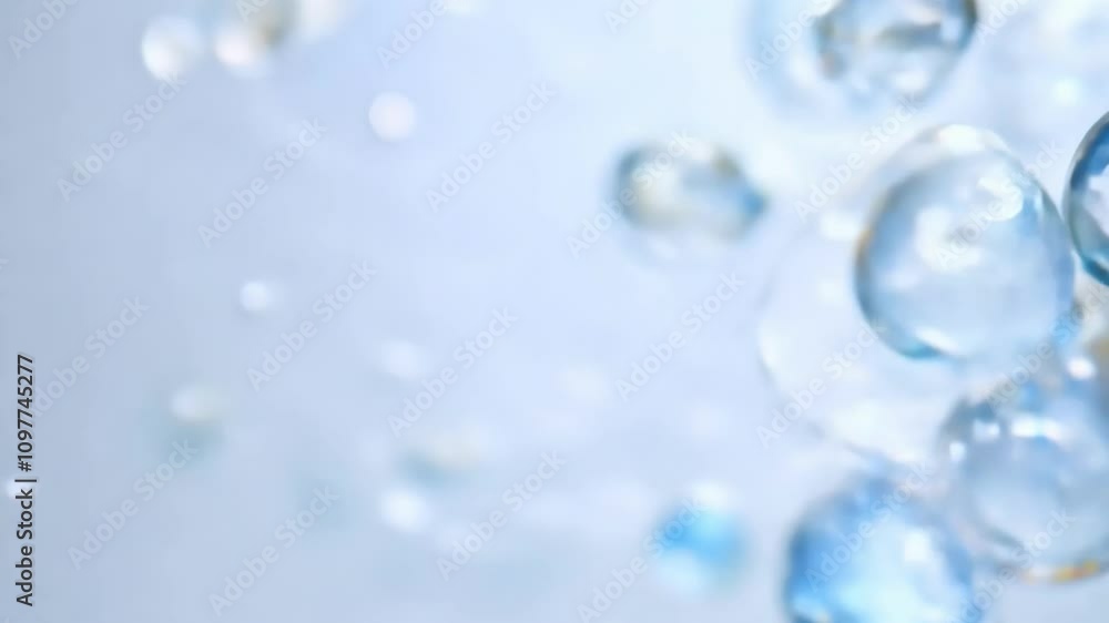 Floating and shimmering blue bubbles in a soft light background Floating and shimmering blue bubbles in a soft light background
