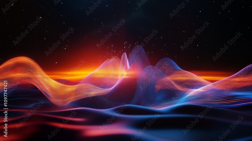 Abstract 3D Sound Waves Ethereal Neon Landscape Abstract 3D Sound Waves Ethereal Neon Landscape