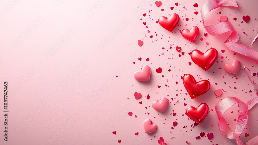 Top-down view of a pink gradient background Valentines Day greetings design Top-down view of a pink gradient background Valentines Day greetings design