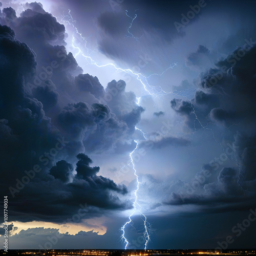 Vivid electric thunder lightning bolts against a dark stormy background. Perfect for weather, energy, and dramatic visuals.