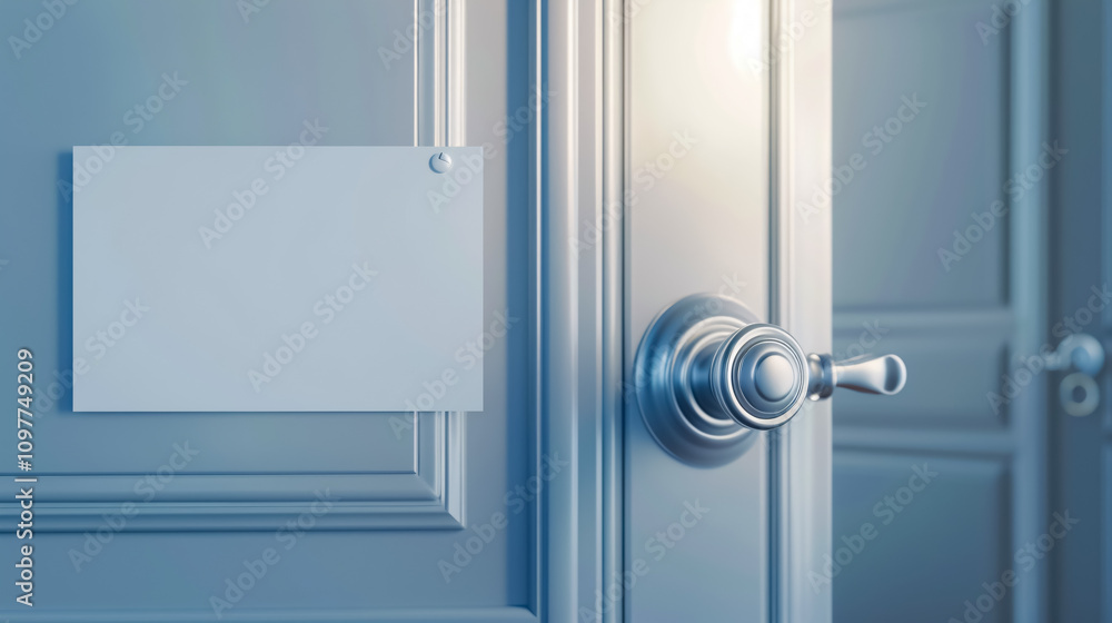 A door knob with a blank label hanging on it, ready for custom text. Perfect for a �Do Not Disturb� sign in a hotel room.