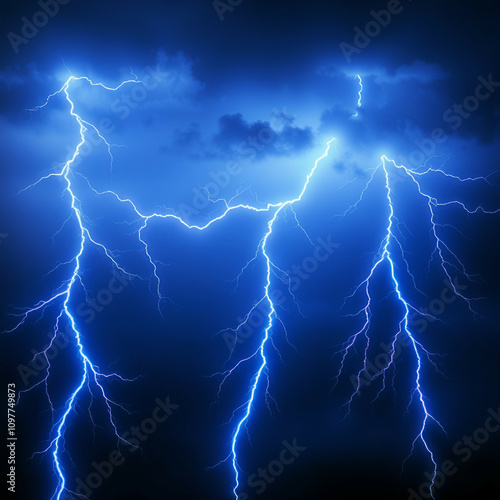 Vivid electric thunder lightning bolts against a dark stormy background. Perfect for weather, energy, and dramatic visuals.