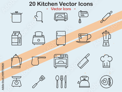 Icons depicting kitchen items and cooking essentials