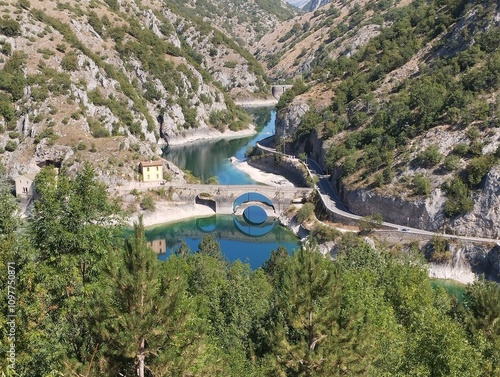 Artificial lake of St Domenico in Villalago, Abruzzo, Italy