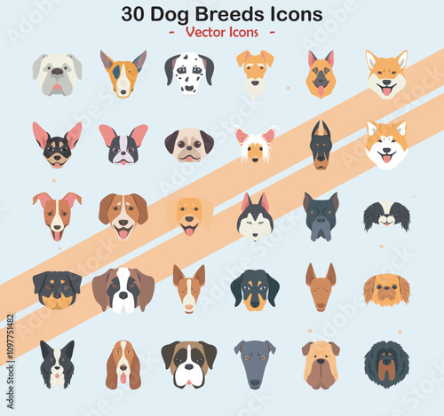 Icons representing various dog breeds and pet themes photo