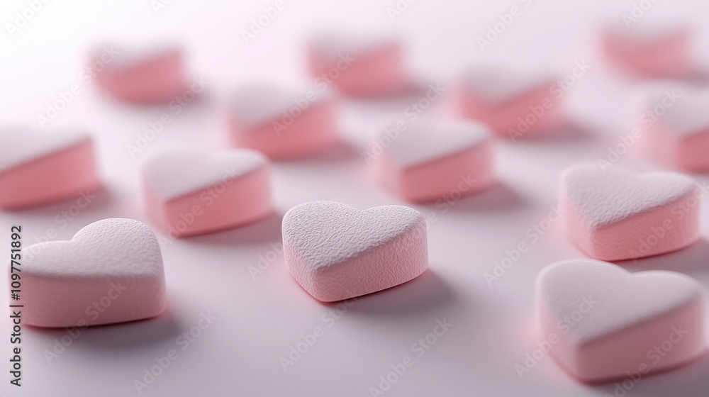 A close up of pink heart shaped candies A close up of pink heart shaped candies