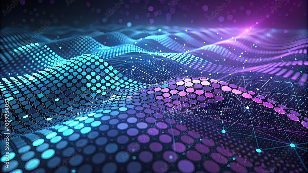 Fototapeta premium Abstract digital background of dots in a mosaic with blue lights. 3D rendering