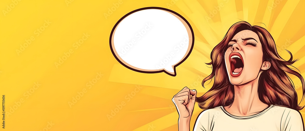 Woman Shouting with Speech Bubble, Pop Art Style Illustration Woman Shouting with Speech Bubble, Pop Art Style Illustration
