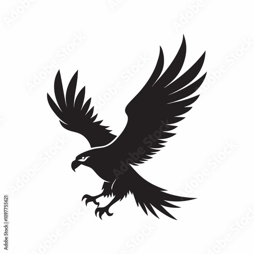 A vector silhouette image of a flying egale