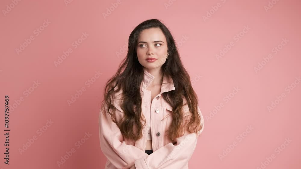 Portrait of woman looking around with thoughtful expression Portrait of woman looking around with thoughtful expression