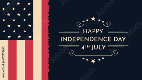 4th of July Greetings Template with Fireworks and American Flag vector