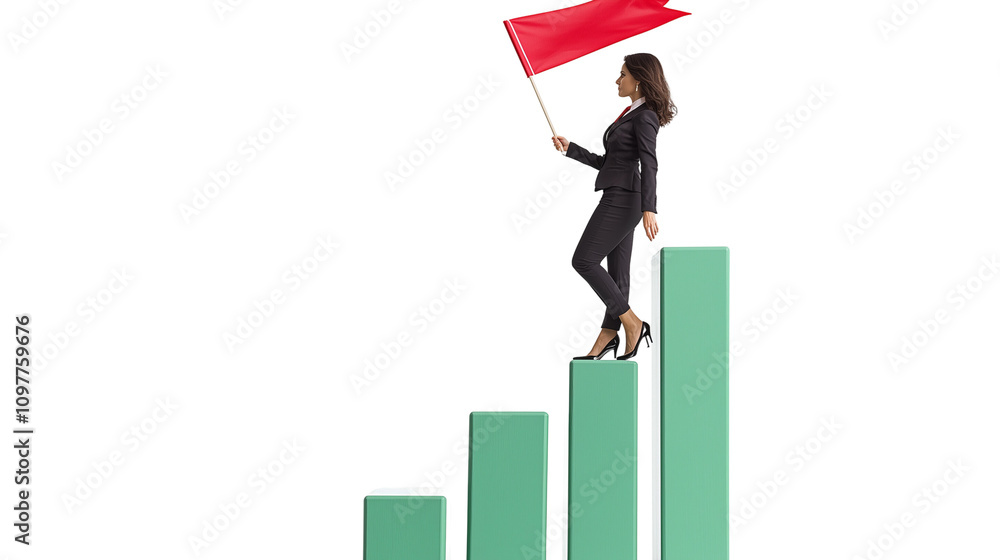 A tailored suit confidently climbing a futuristic green bar graph, holding a small flag to signify success, professional tone, isolated, PNG format Background. Generative AI
A tailored suit confidently climbing a futuristic green bar graph, holding a small flag to signify success, professional tone, isolated, PNG format Background. Generative AI