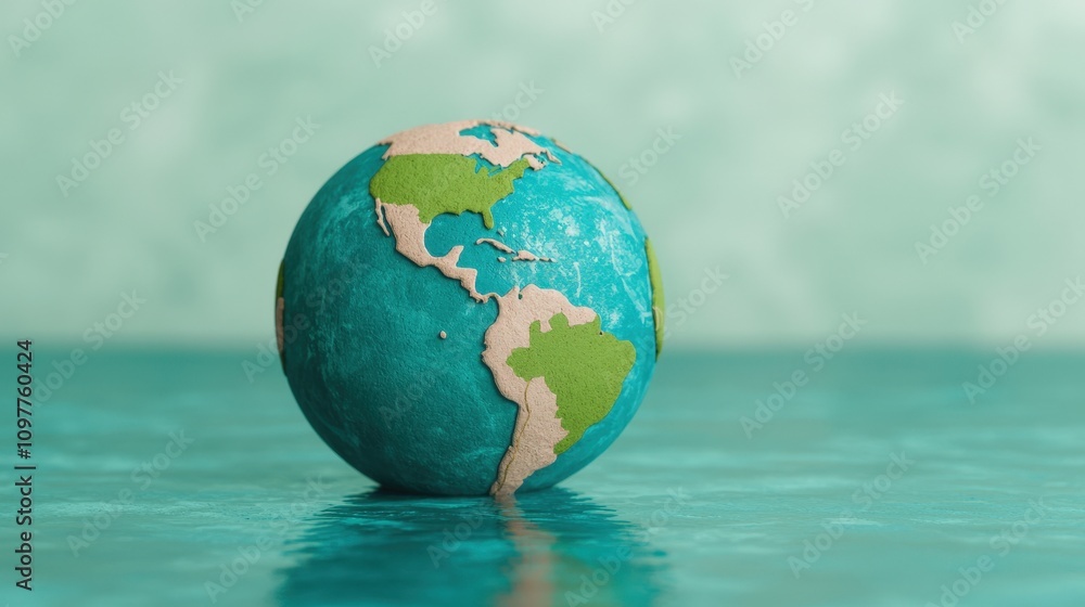 3D Globe Earth Model   Americas  Water Reflection  Sustainability Concept