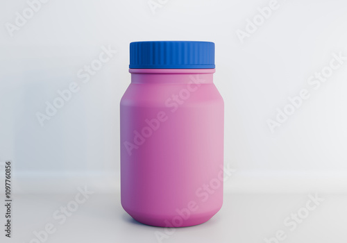 pink jar with a blue cap mockup on a white background 3d render 