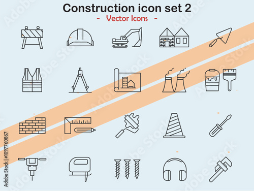 Icons representing construction and development elements in vector style