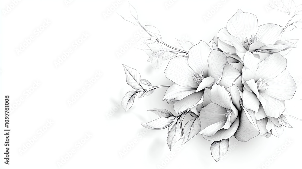 Elegant floral sketch with soft details. Elegant floral sketch with soft details.