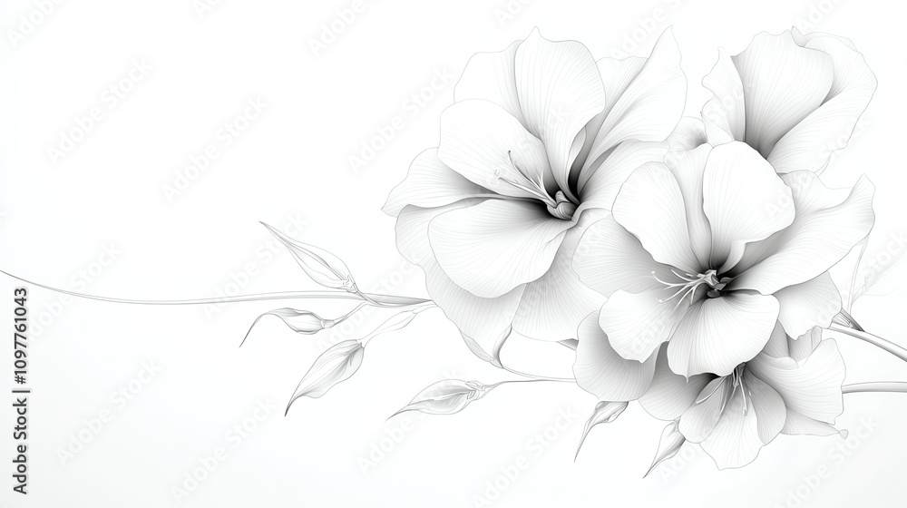 Delicate sketch of elegant white flowers. Delicate sketch of elegant white flowers.