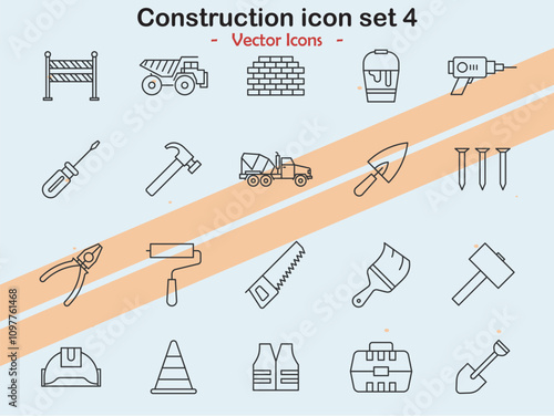 Icons depicting additional construction themes and tools in vector style