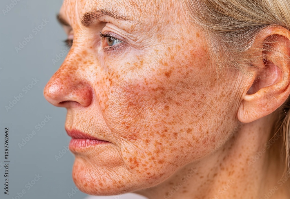 Obraz premium Freckles, Moles and Wrinkles in Closeup View