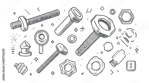 Wallpaper Mural Hand-drawn illustration of various bolts, nuts, and screws. Torontodigital.ca