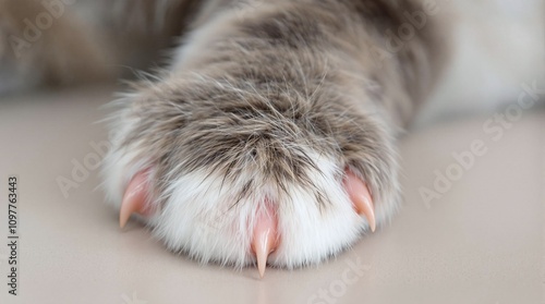 Cat Paw Close-Up: Pink Claws and Soft Fur photo