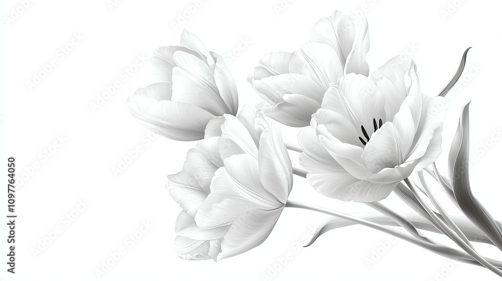 Elegant white tulips on a minimal background. Elegant white tulips on a minimal background.