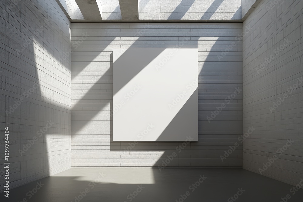 Obraz premium モダンなギャラリーの静寂な室内と大きな白いキャンバス