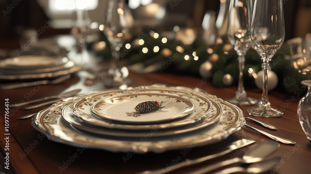 Table Christmas setting with luxurious cutlery Table Christmas setting with luxurious cutlery