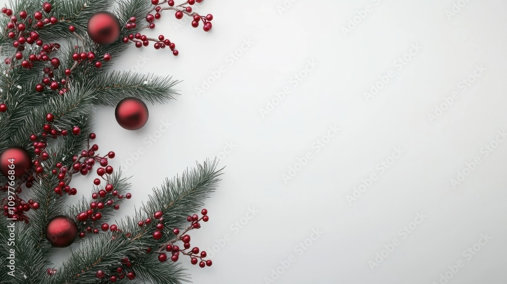 Top view of festive Christmas wreath with baubles on white background Top view of festive Christmas wreath with baubles on white background