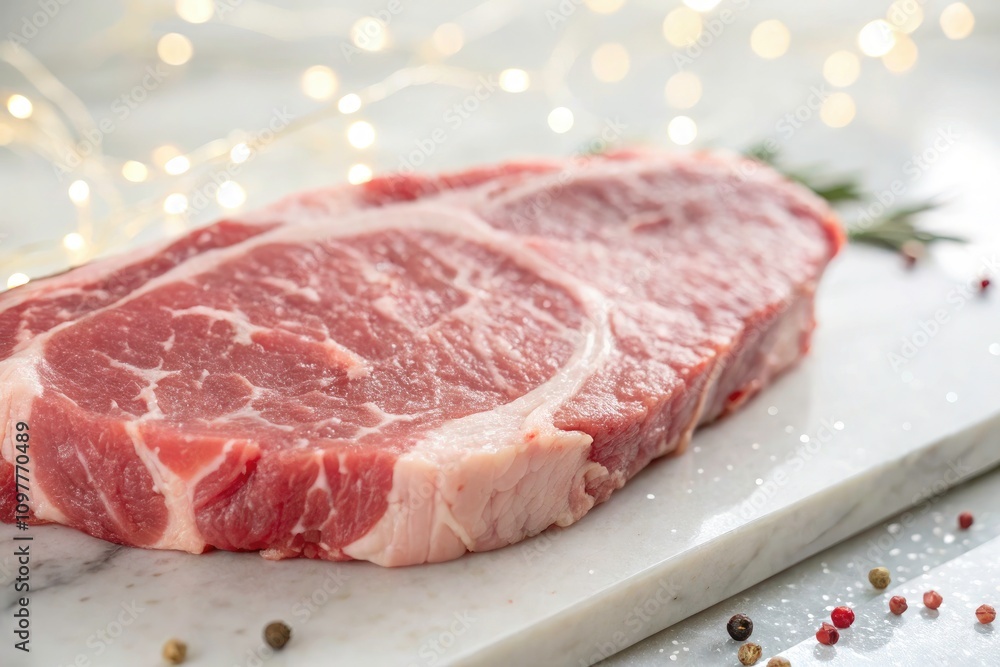 Fresh Raw Pork Steak on White Background - Macro Photography of Premium Meat Cuts, Ideal for Culinary and Recipe Imagery, Showcasing Texture, Color, and Quality for Food Bloggers and Chefs Fresh Raw Pork Steak on White Background - Macro Photography of Premium Meat Cuts, Ideal for Culinary and Recipe Imagery, Showcasing Texture, Color, and Quality for Food Bloggers and Chefs