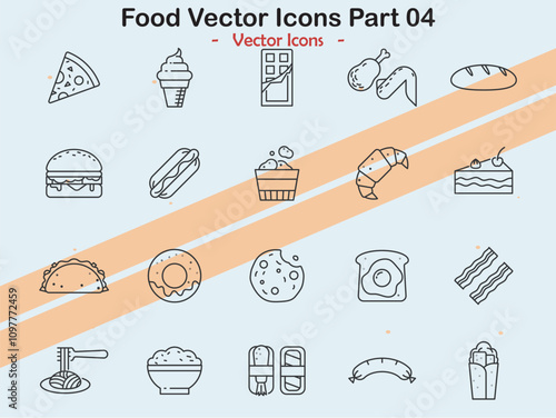 Icons illustrating various food items and culinary themes in vector style photo