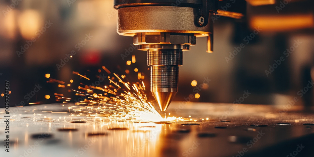 close up shot of industrial CNC machine cutting metal, creating sparks. precision and power of tool are evident in this dynamic scene close up shot of industrial CNC machine cutting metal, creating sparks. precision and power of tool are evident in this dynamic scene