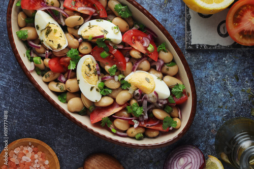 A bowl with Piyaz salad - traditional dish of Turkey photo