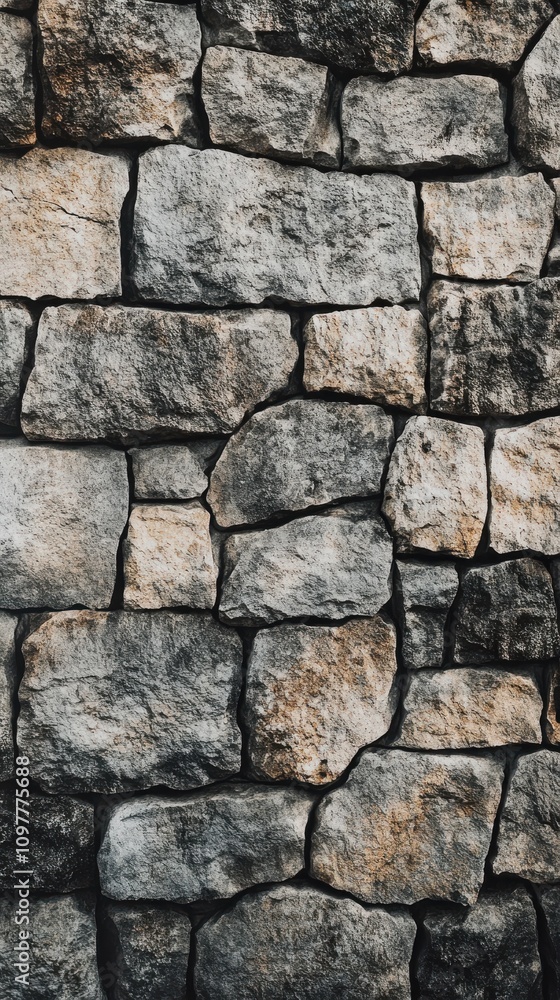 Obraz premium Textured wall of gray and beige stones creating a rustic and natural appearance.