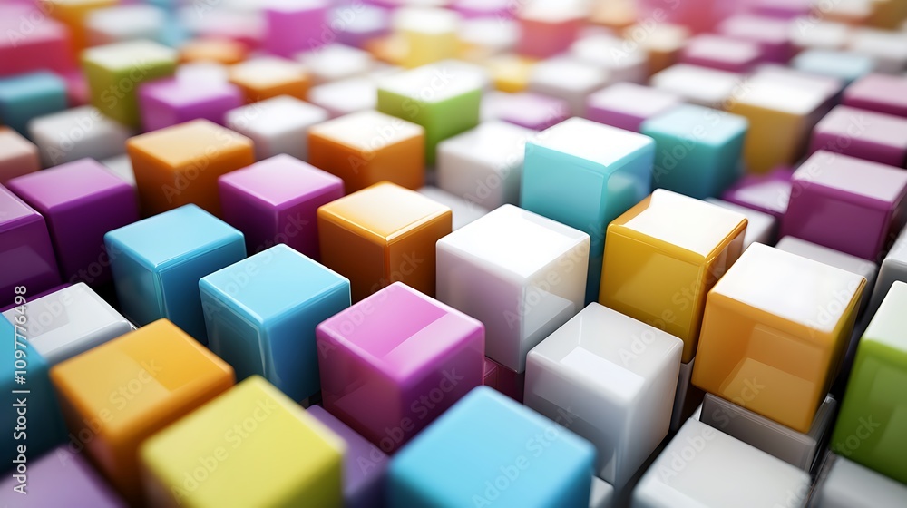 A vibrant arrangement of colorful, glossy cubes creating a playful, abstract pattern. A vibrant arrangement of colorful, glossy cubes creating a playful, abstract pattern.