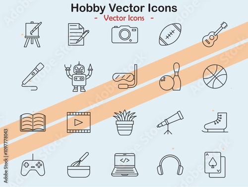 Icons representing hobbies and leisure activities in vector style