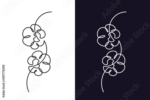 One continuous line drawing of orchid flowers poster. Floral plant silhouette in simple minimal linear style. Elegance Flowers Doodle vector illustration.