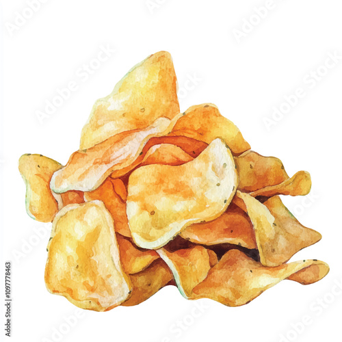 Potato chips watercolor clipart illustration