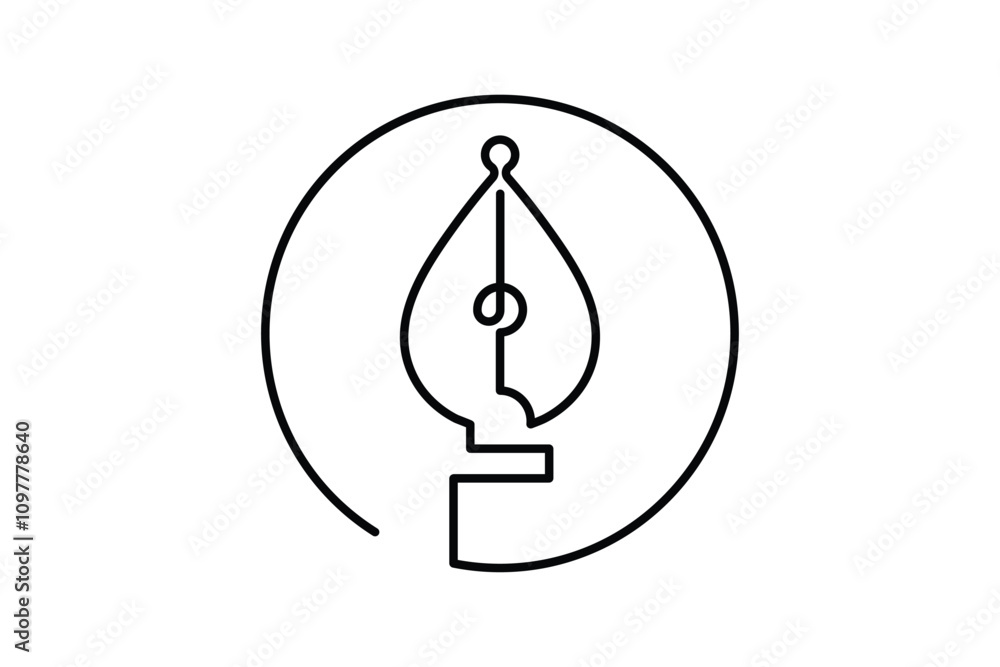 Obraz premium One continuous line drawing of the Fountain Pen nib symbol in a simple minimal linear style. Doodle contour pen nib vector art. 