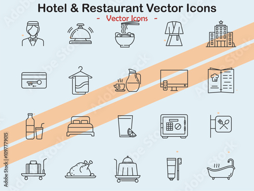 Icons representing hotel and restaurant services in vector style