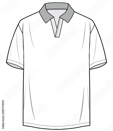 mens short sleeve johnny collar polo shirt flat sketch vector illustration technical cad drawing template