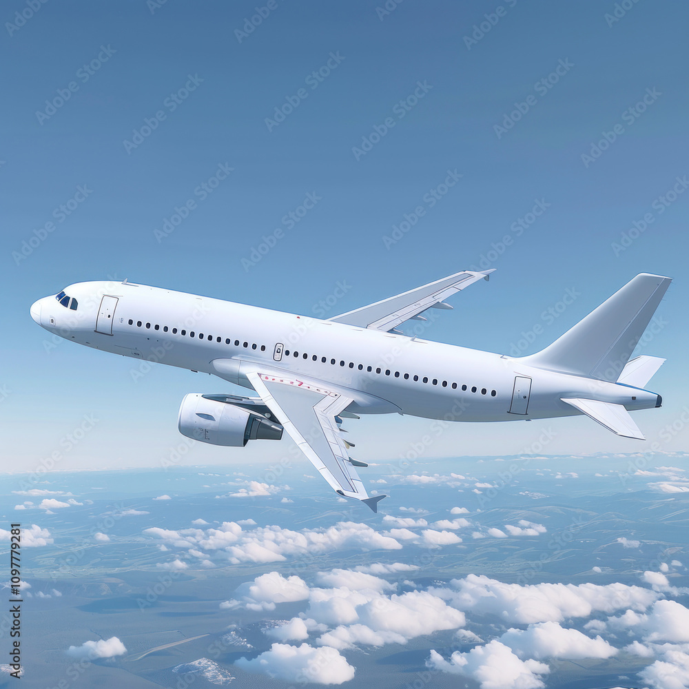 airplane white colors with bright clouds background. airplane white colors with bright clouds background.