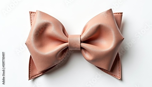 Pink leather bow tie on white surface