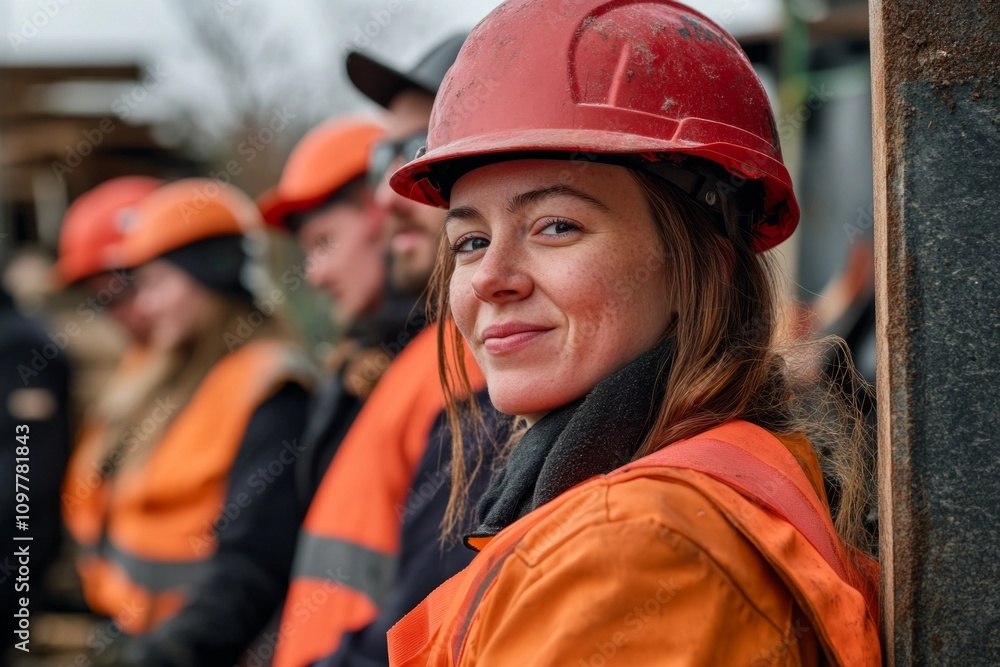A group of smiling professionals in safety gear showcase teamwork and commitment. They embody strength and resilience while working on site. Generative AI. A group of smiling professionals in safety gear showcase teamwork and commitment. They embody strength and resilience while working on site. Generative AI.